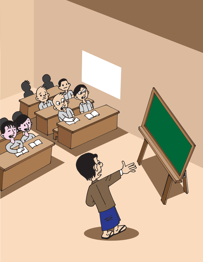 hand gesture, pointing in classroom
