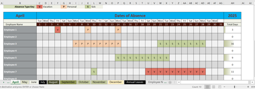 Leave Tracker Template, free download, excel template