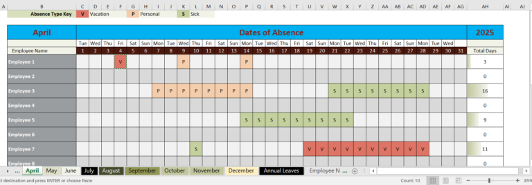 Leave tracker template free download