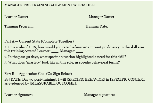 Manager Pre-Training Alignment Worksheet